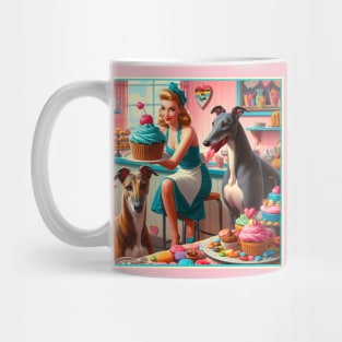 Greyhounds and Retro Bakery Pin Up Girl and Cupcakes Mug